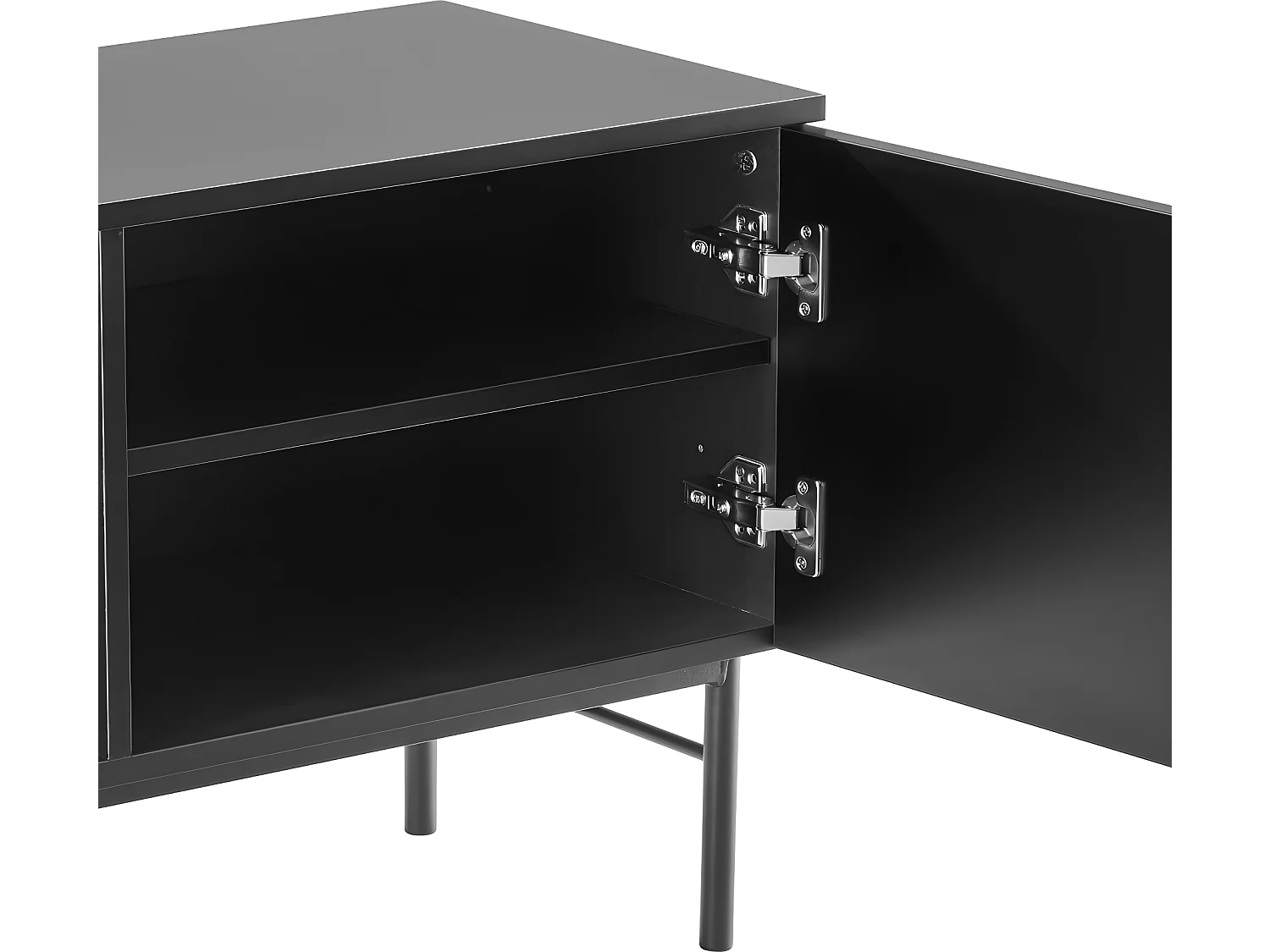 Molly - Meuble tv 2 portes, 2 niches en bois et métal L150cm - Noir