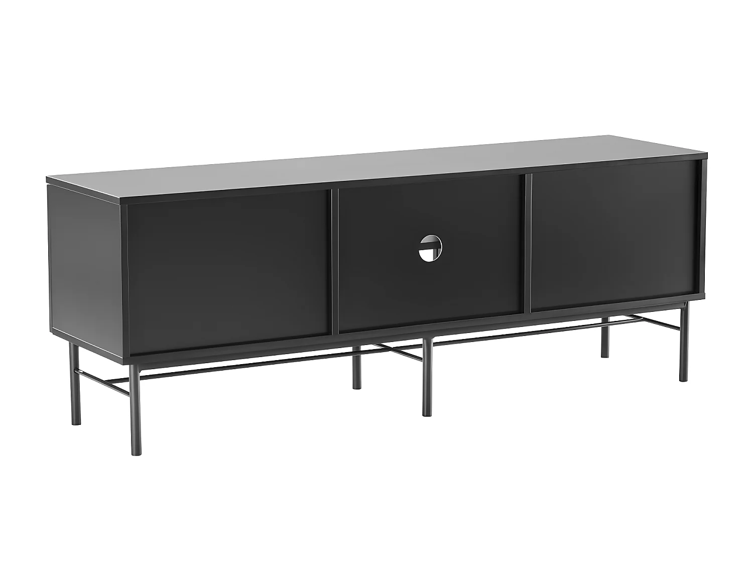 Molly - Meuble tv 2 portes, 2 niches en bois et métal L150cm - Noir