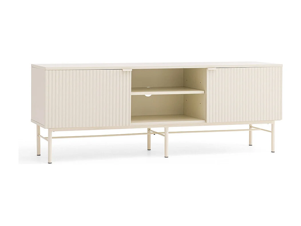 Molly - Meuble tv 2 portes, 2 niches en bois et métal L150cm - Crème