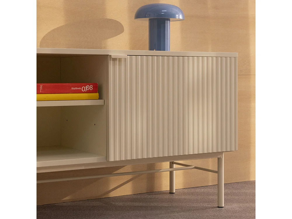 Molly - Meuble tv 2 portes, 2 niches en bois et métal L150cm - Crème