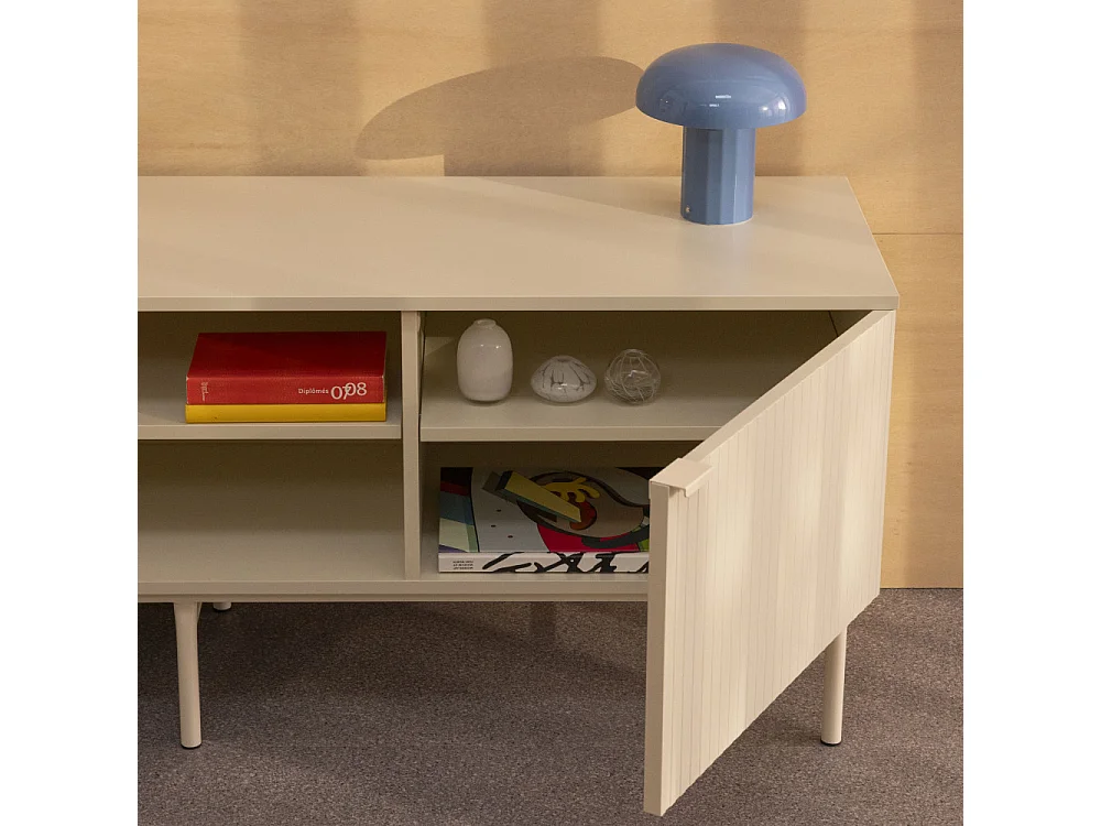 Molly - Meuble tv 2 portes, 2 niches en bois et métal L150cm - Crème