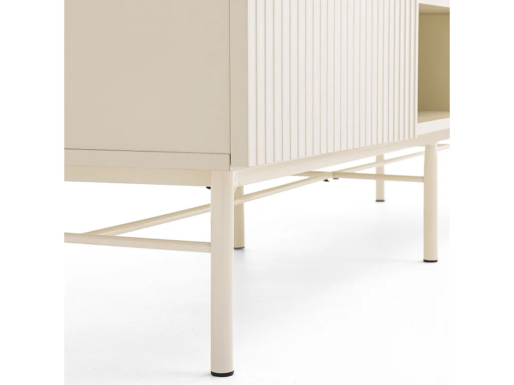 Molly - Meuble tv 2 portes, 2 niches en bois et métal L150cm - Crème