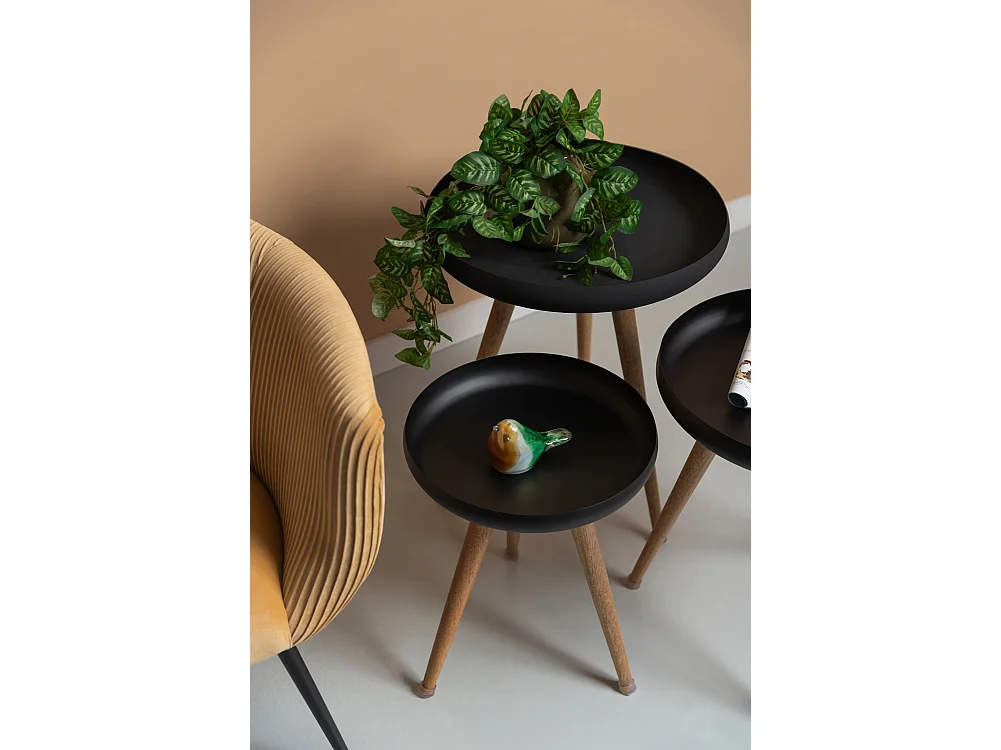 Set de 3 tables d'appoint Mango Wood Noir  Present Time
