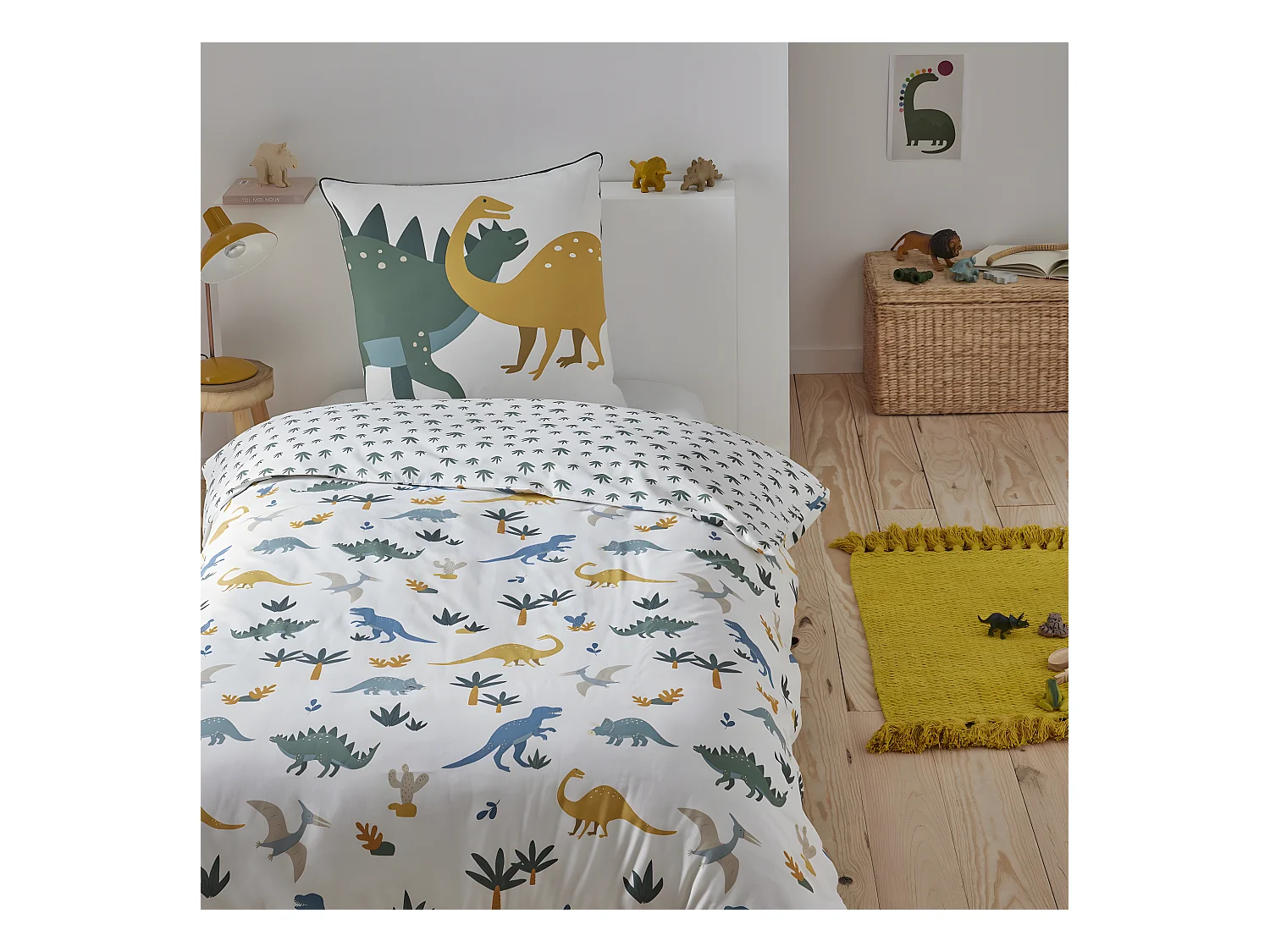 Parure de lit enfant en coton imprimé dinosaure 140x200cm