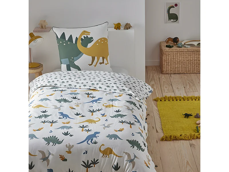 Parure de lit enfant en coton imprimé dinosaure 140x200cm