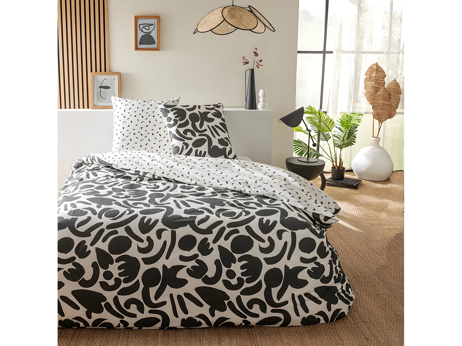 Parure de lit 2 personnes géométrique bicolore 240x220cm