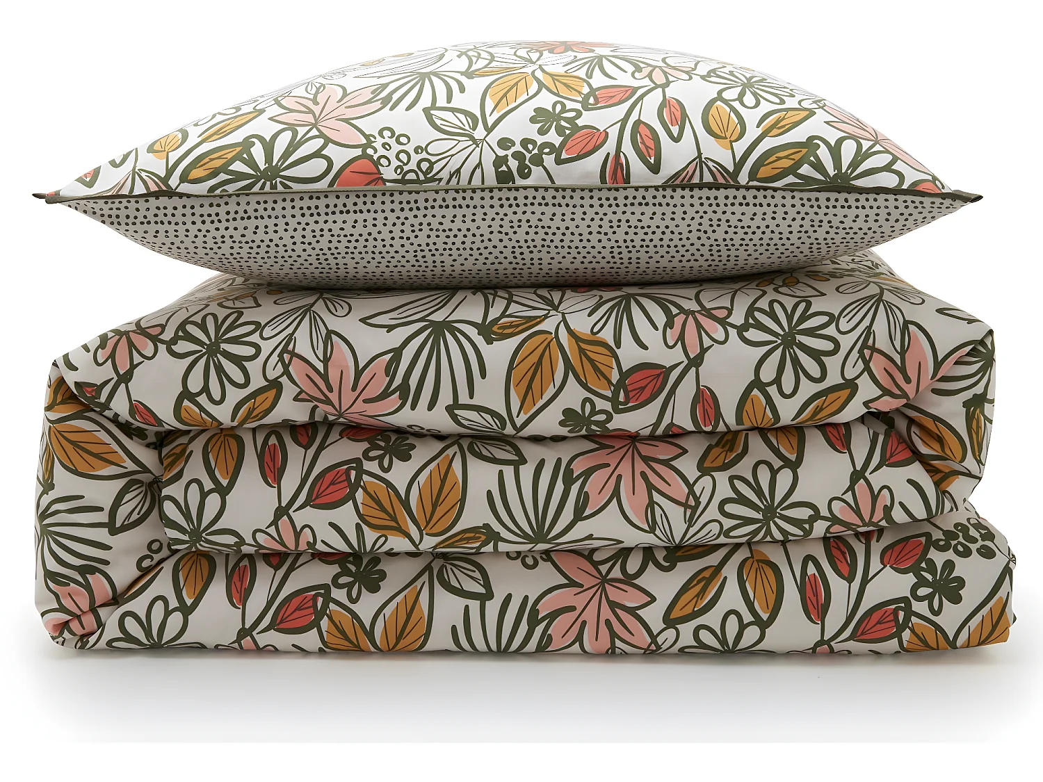 Parure de lit 2 personnes fleurie réversible à pois 240x220cm