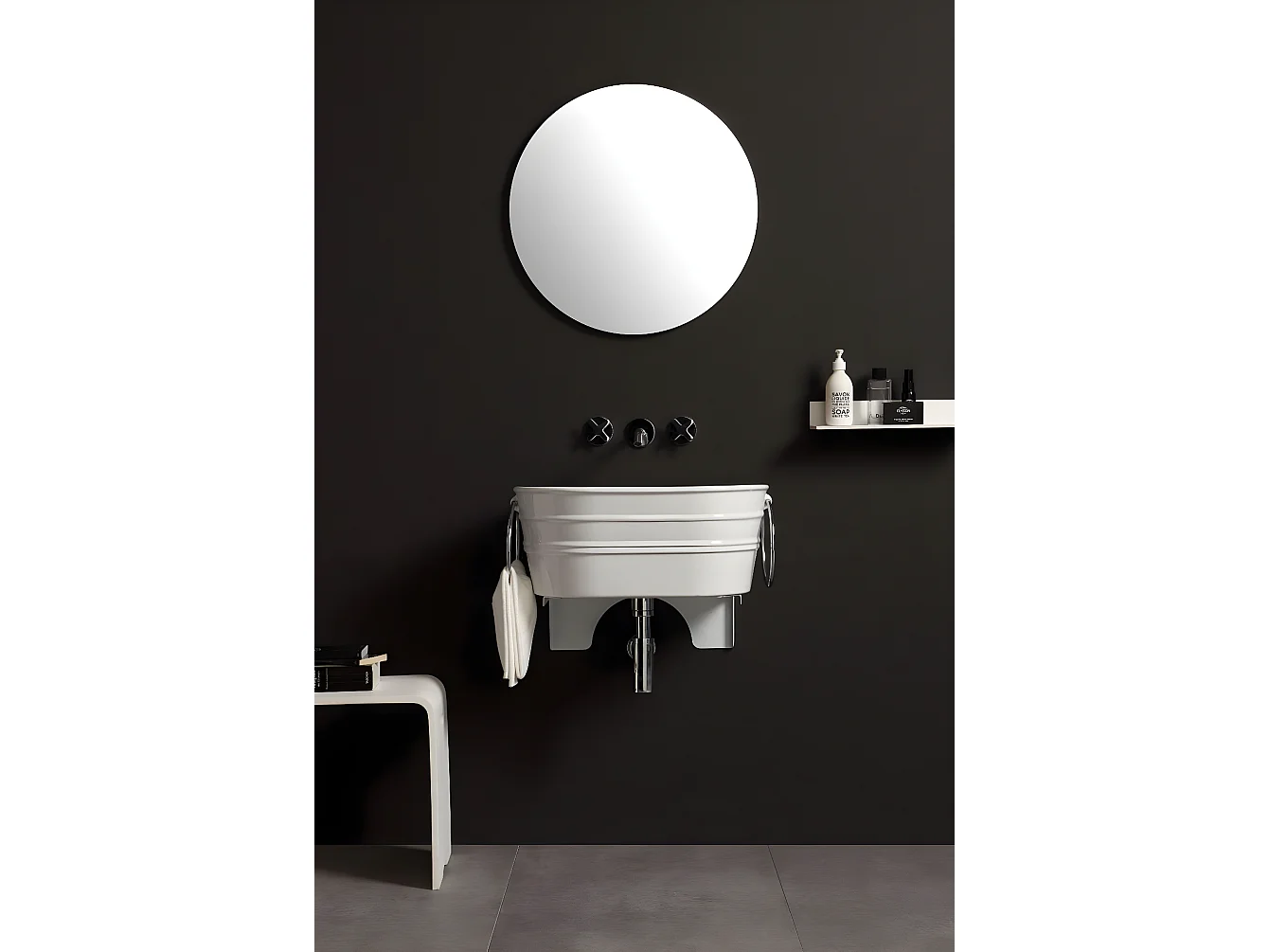 Aufsatzwaschtisch cm 60x40xH25 Tinozza glänzend weiß mit handtuchhalter