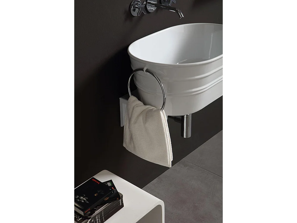 Aufsatzwaschtisch cm 60x40xH25 Tinozza glänzend weiß mit handtuchhalter