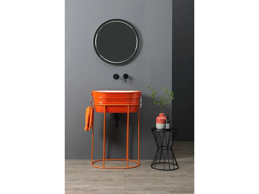 Vasque à poser ovale Tinozza orange énergie brillant avec porte-serviette