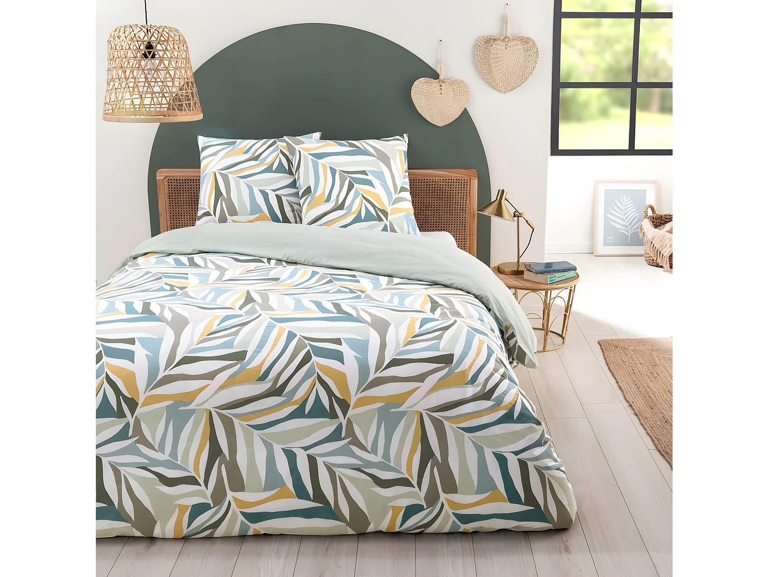 Parure de lit 2 personnes végétal réversible unie 240x220cm