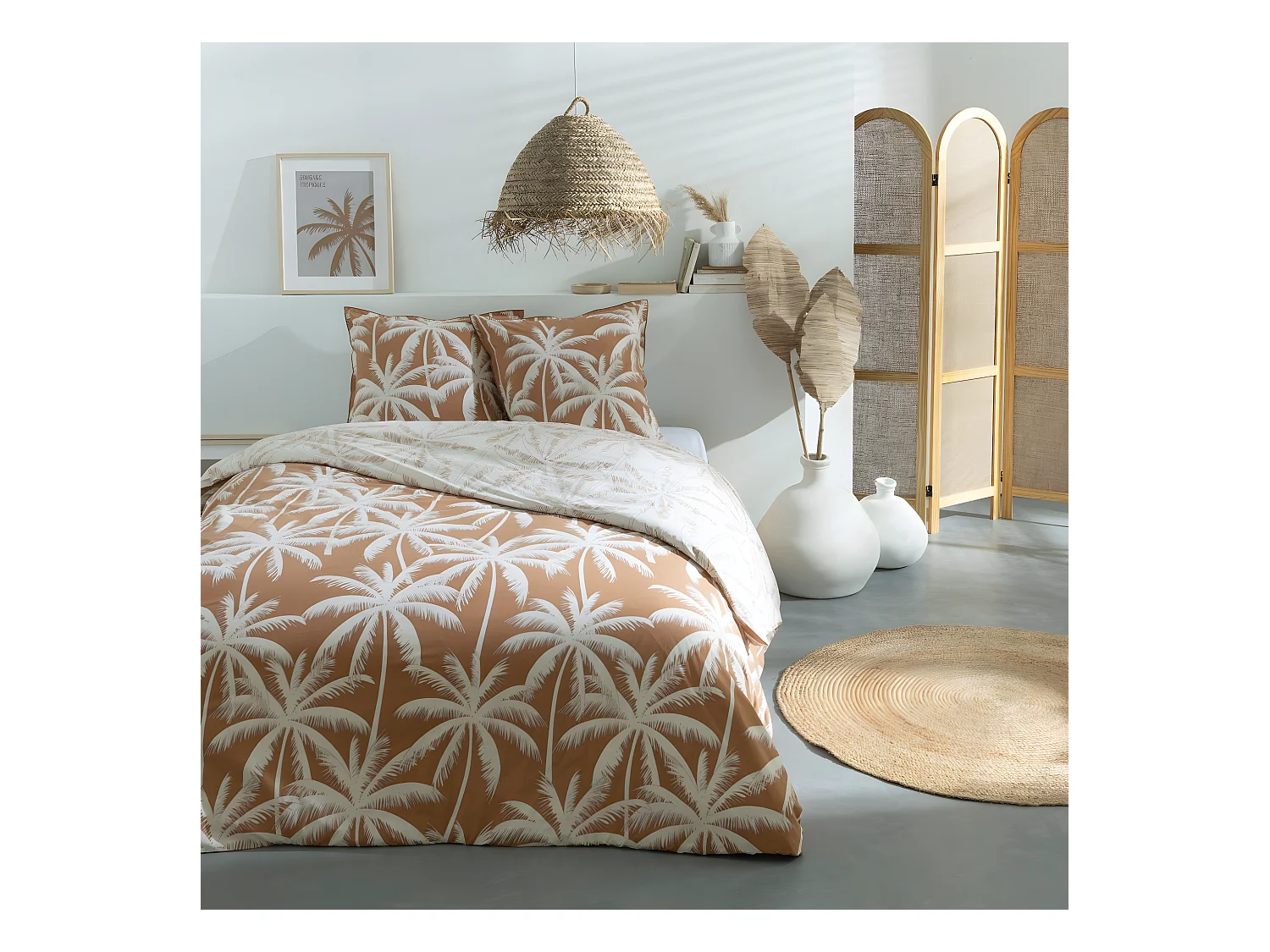 Parure de lit 2 personnes en coton 57 fils imprimé camel 240x220cm