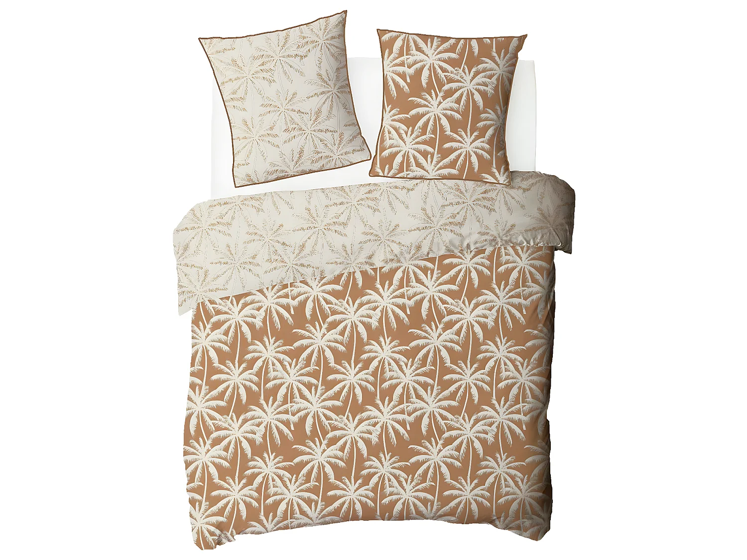 Parure de lit 2 personnes en coton 57 fils imprimé camel 240x220cm