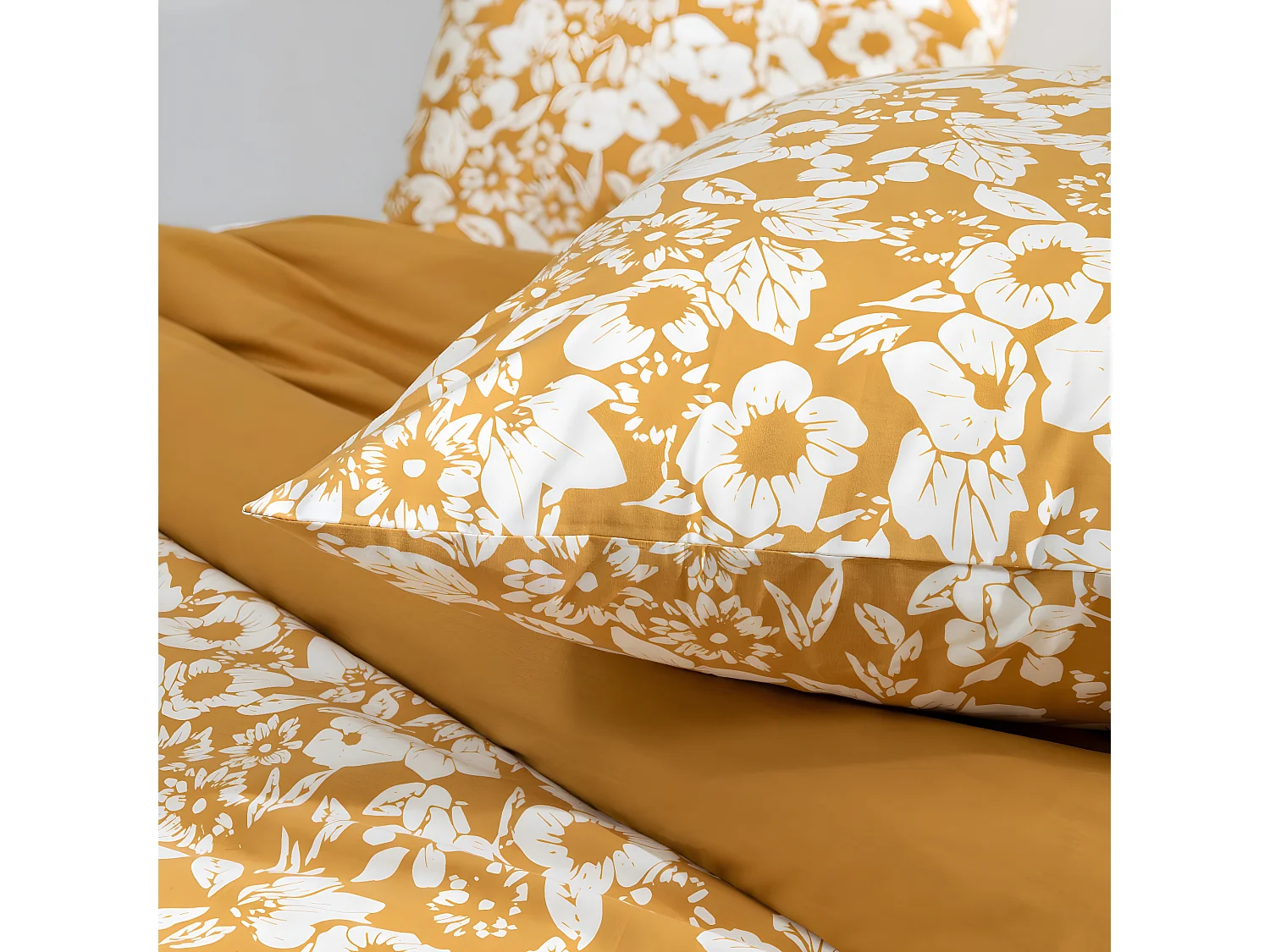 Parure de lit 2 personnes en coton 57 fils imprimé miel 240x220cm