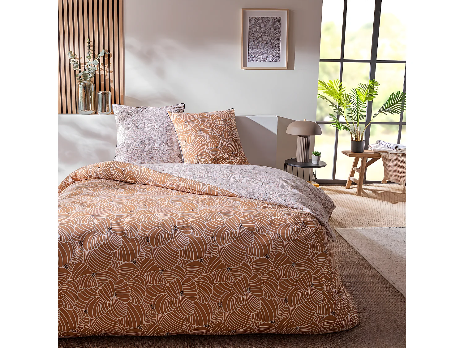 Parure de lit 2 personnes graphique floral en coton 260x240cm