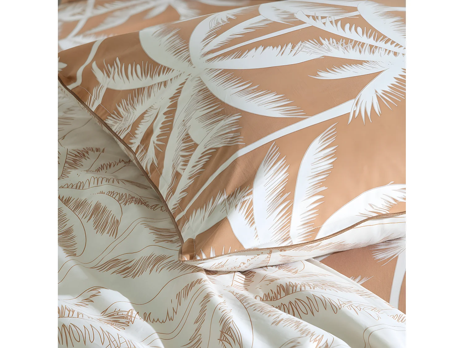 Parure de lit 2 personnes en coton 57 fils imprimé camel 260x240cm