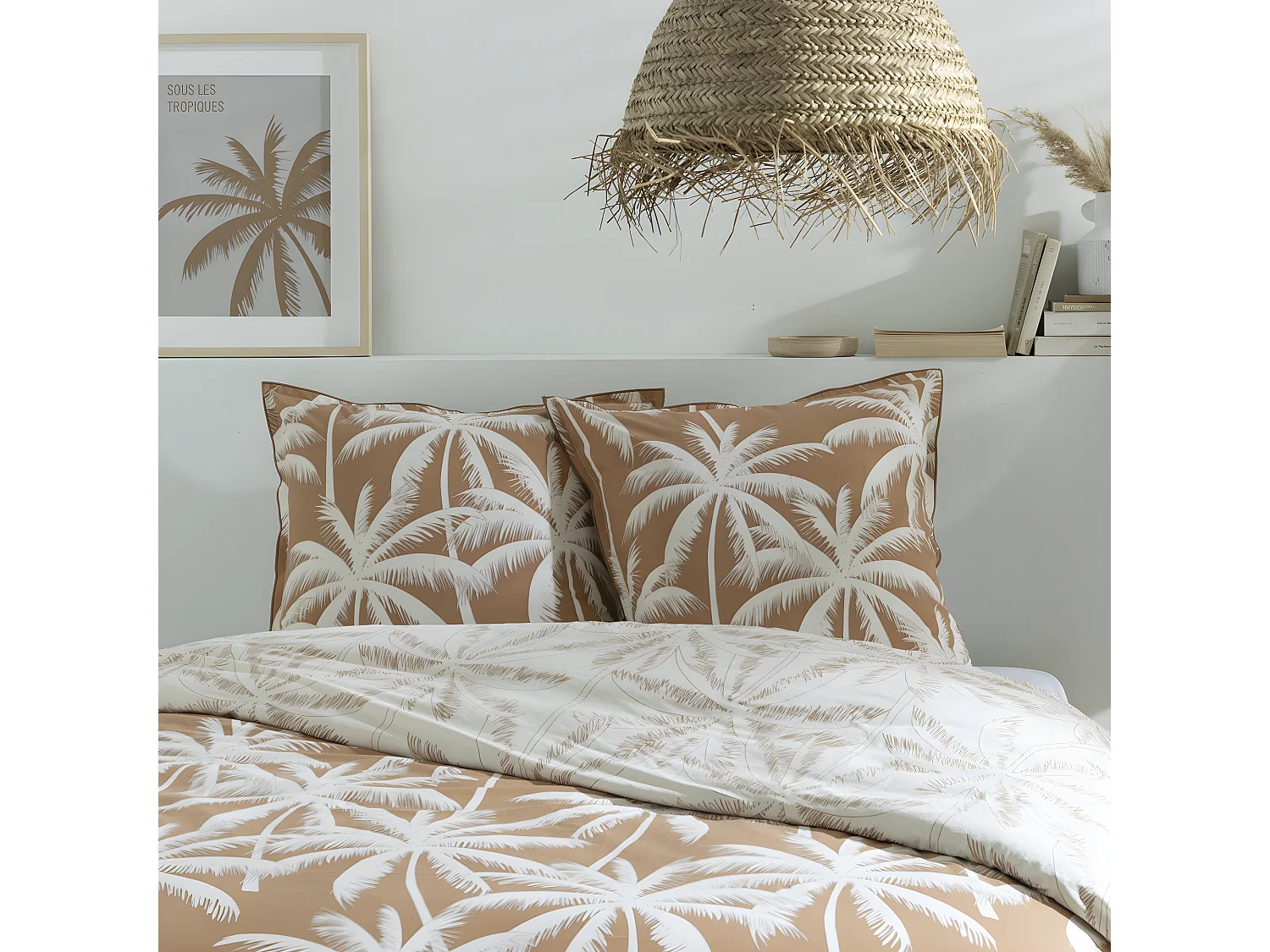 Parure de lit 2 personnes en coton 57 fils imprimé camel 260x240cm