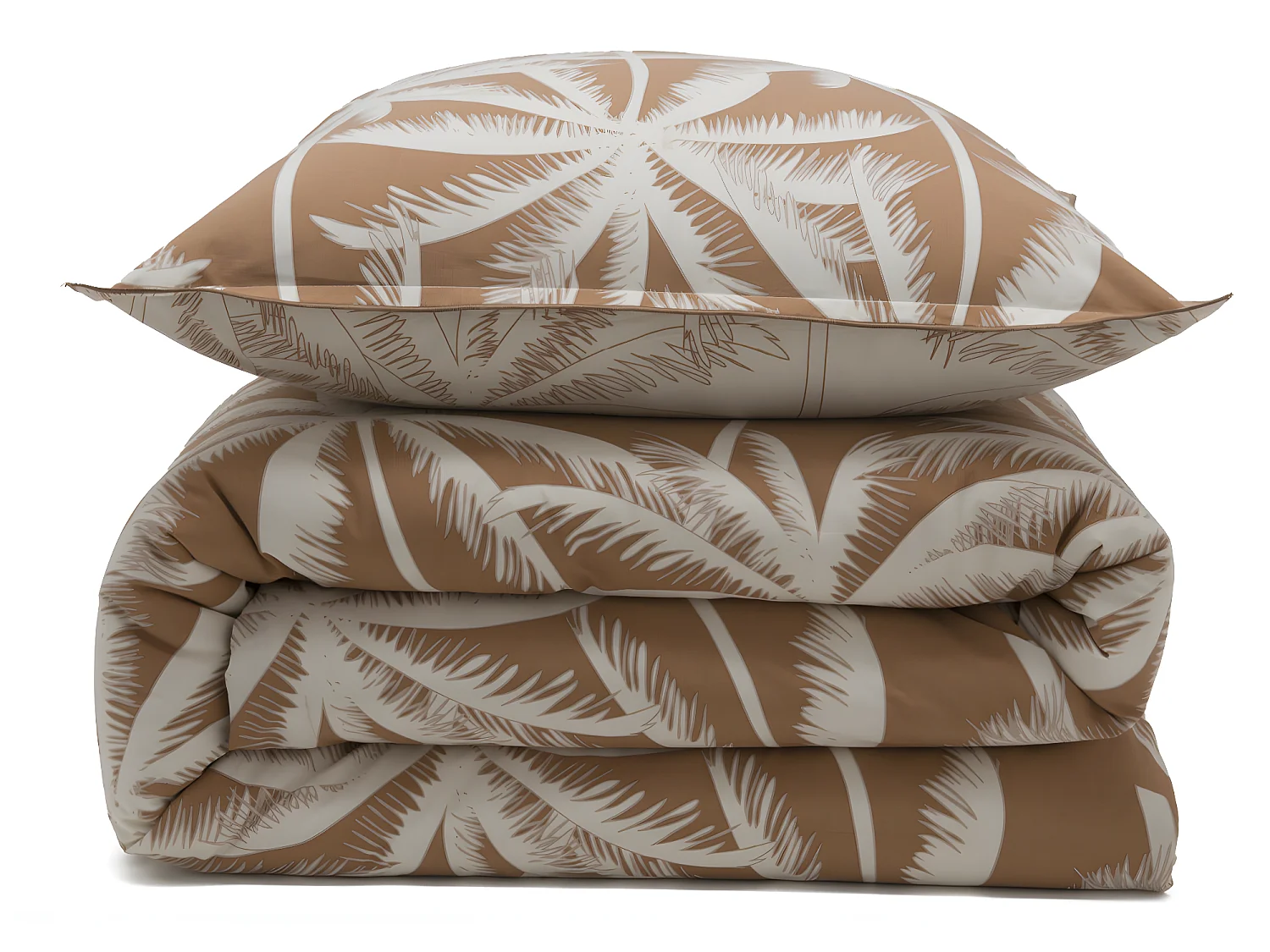 Parure de lit 2 personnes en coton 57 fils imprimé camel 260x240cm