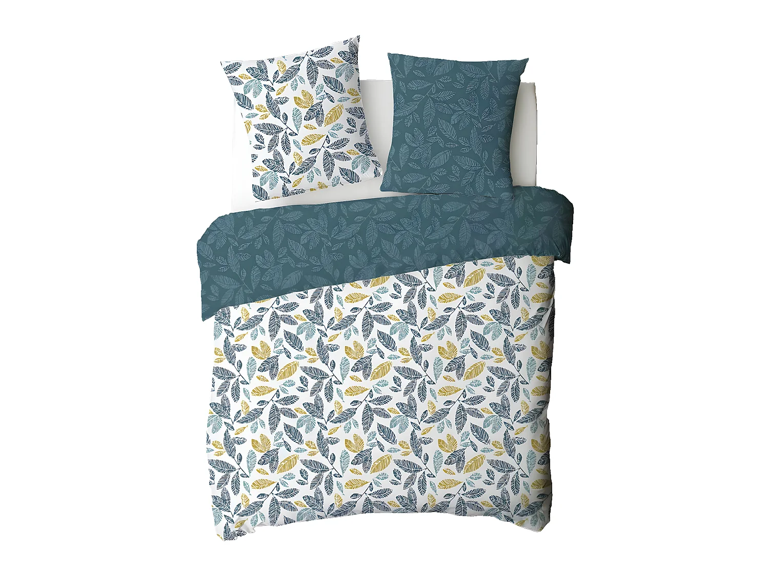 Parure de lit 2 personnes en coton 57 fils imprimé bleu 240x220cm