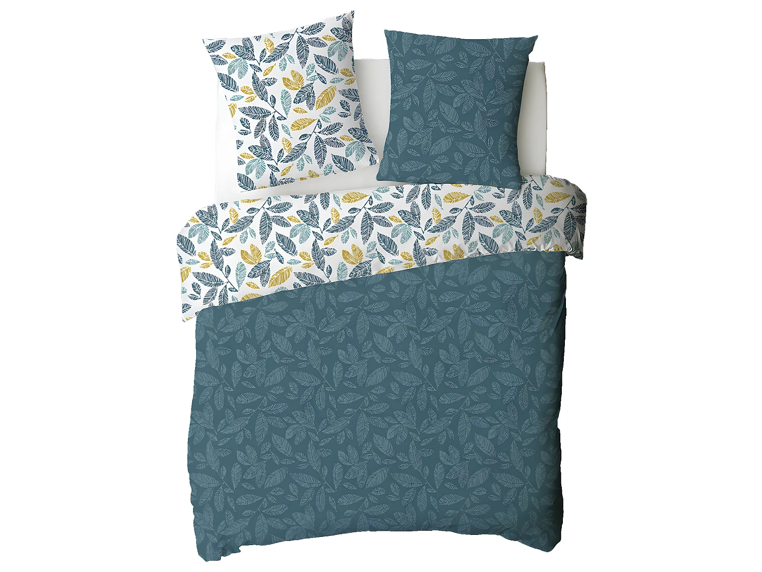 Parure de lit 2 personnes en coton 57 fils imprimé bleu 240x220cm