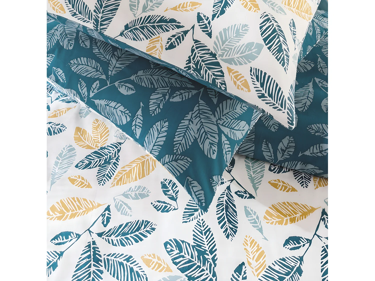 Parure de lit 2 personnes en coton 57 fils imprimé bleu 240x220cm