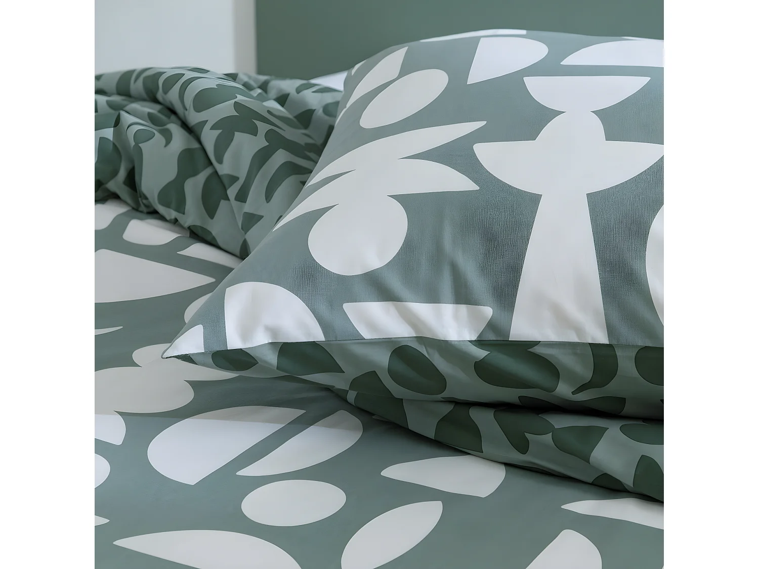 Parure de lit 2 personnes en coton 57 fils imprimé vert 240x220cm