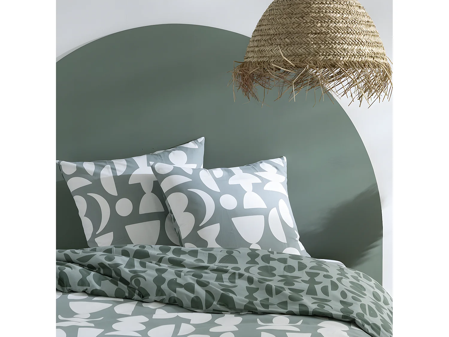 Parure de lit 2 personnes en coton 57 fils imprimé vert 240x220cm