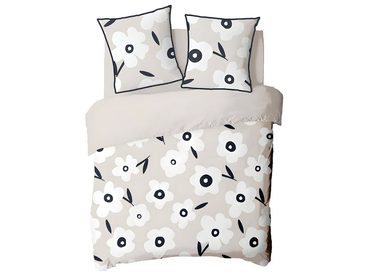 Parure de lit 2 personnes en coton 57 fils imprimé beige 260x240cm