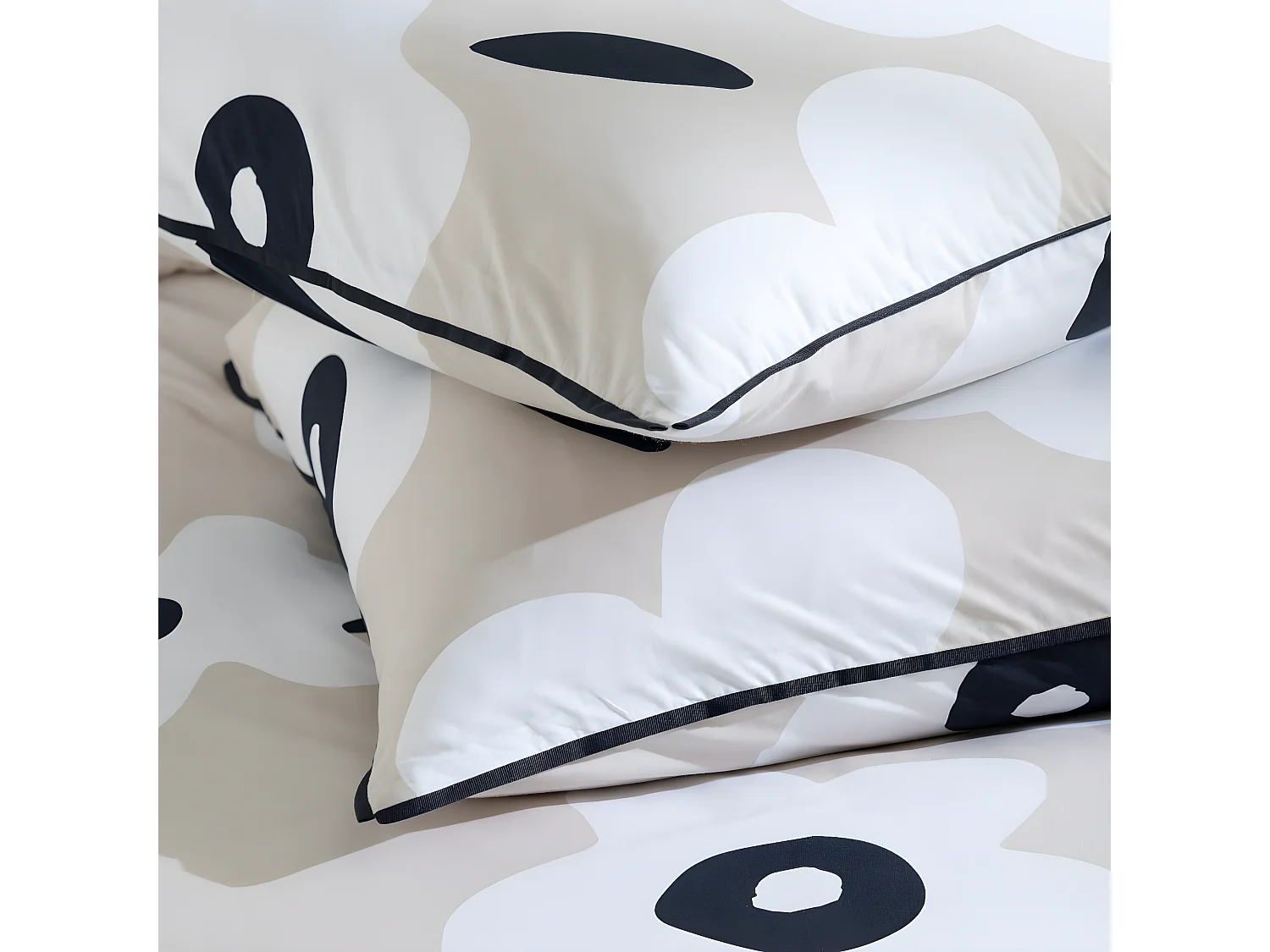 Parure de lit 2 personnes en coton 57 fils imprimé beige 260x240cm