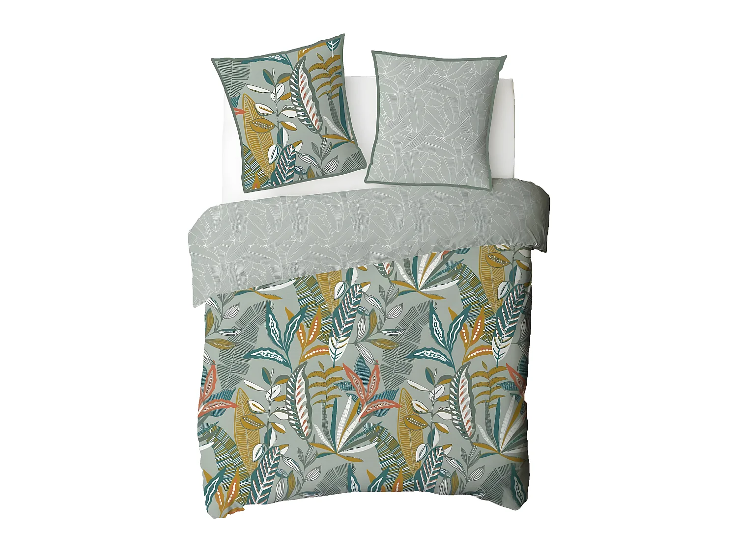 Parure de lit 2 personnes en coton 57 fils imprimé vert 260x240cm