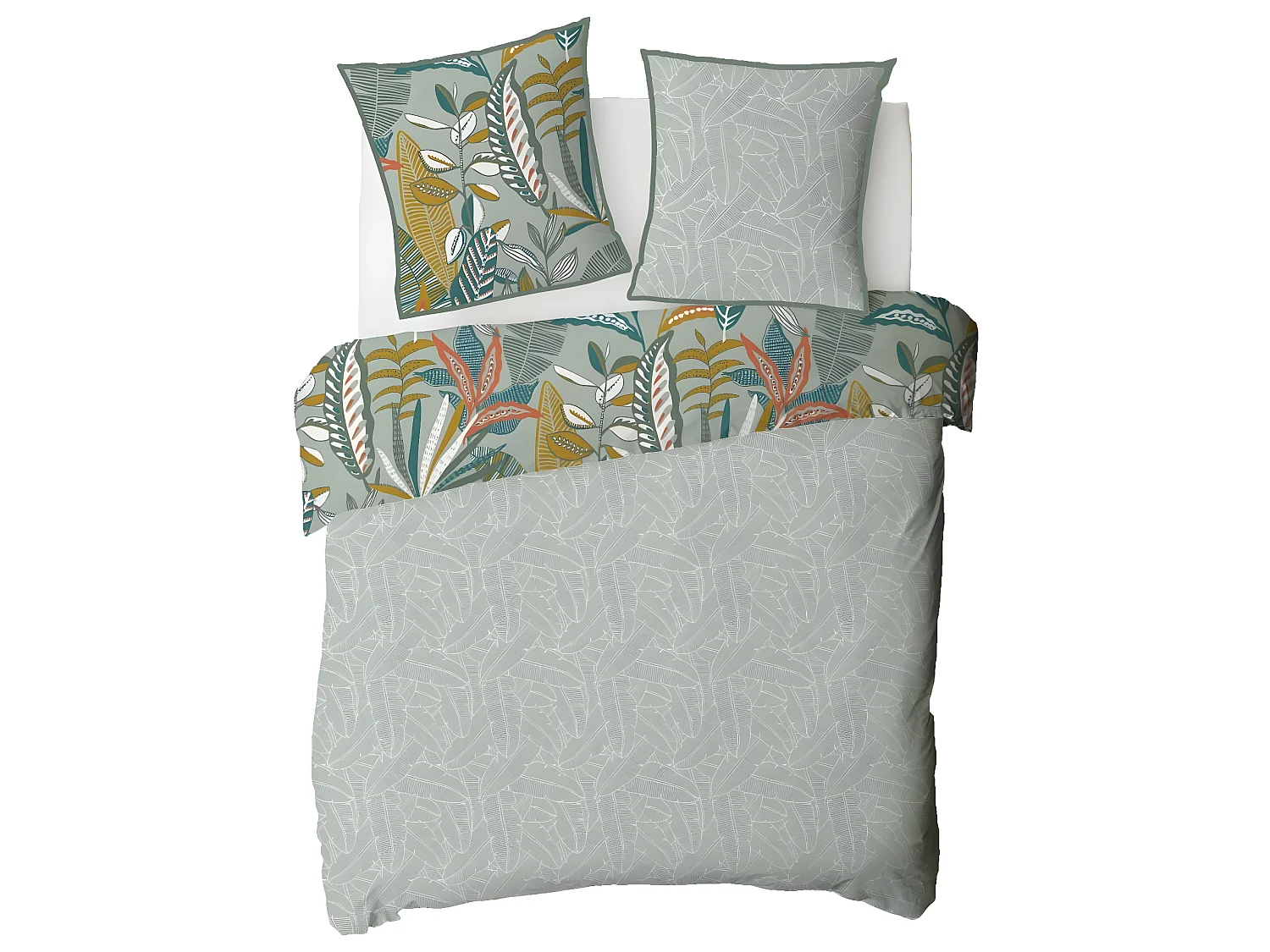 Parure de lit 2 personnes en coton 57 fils imprimé vert 260x240cm