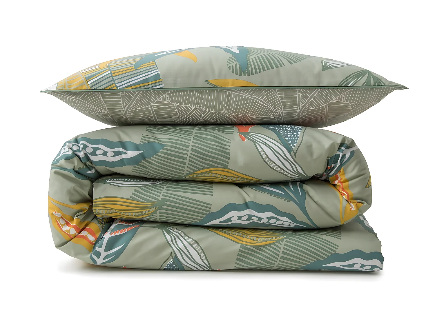 Parure de lit 2 personnes en coton 57 fils imprimé vert 260x240cm