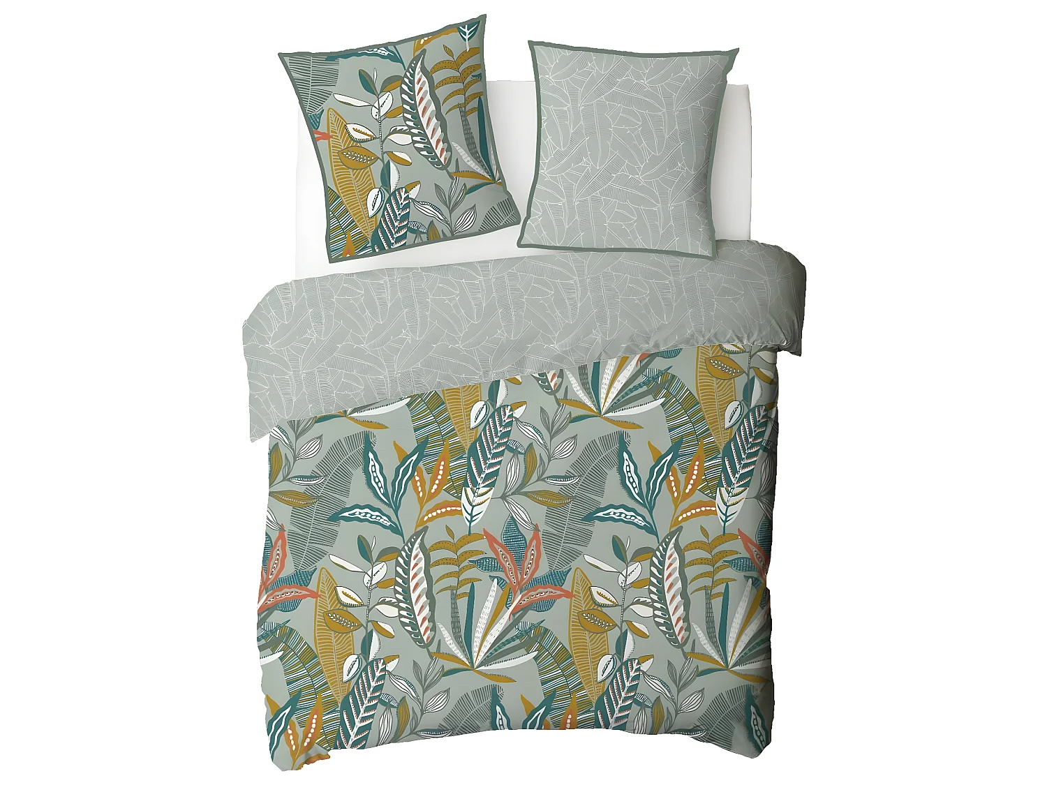 Parure de lit 2 personnes en coton 57 fils imprimé vert 260x240cm