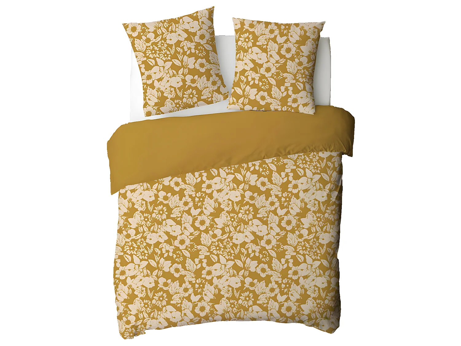 Parure de lit 2 personnes en coton 57 fils imprimé miel 260x240cm