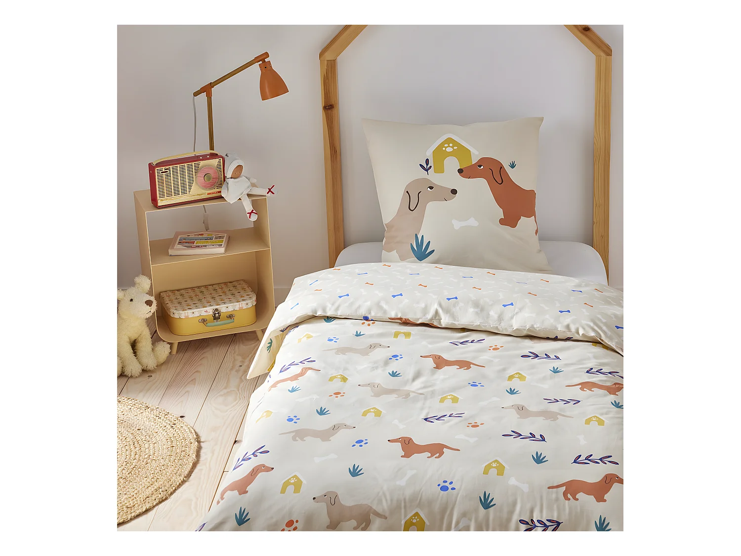 Parure de lit enfant chien réversible 140x200cm