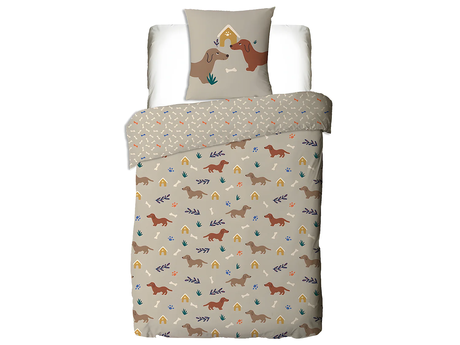 Parure de lit enfant chien réversible 140x200cm