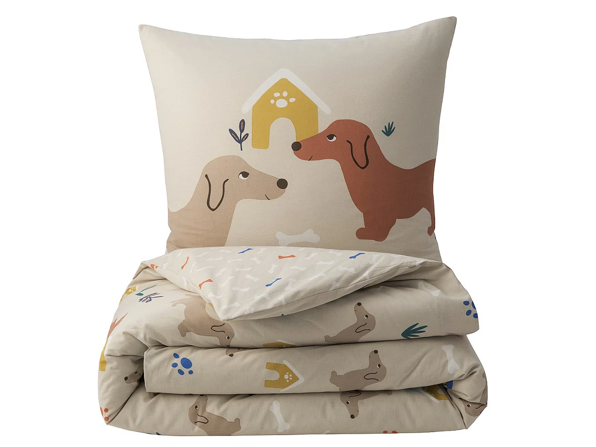 Parure de lit enfant chien réversible 140x200cm