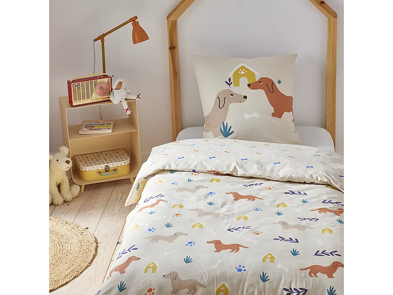 Parure de lit enfant chien réversible 140x200cm