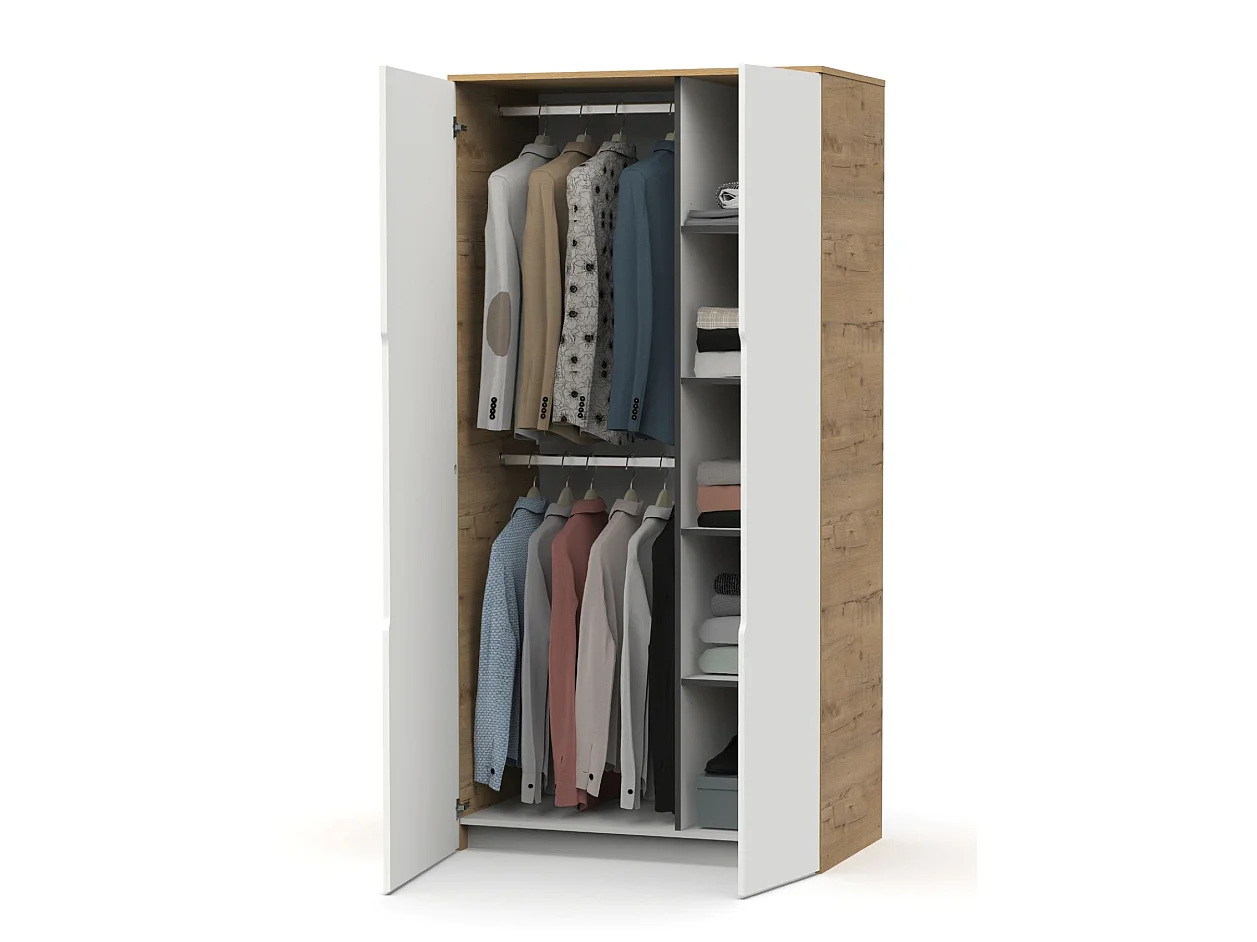 Armoire, placard coloris chêne doré, blanc - L.  100 x L. 57 x H. 200  cm