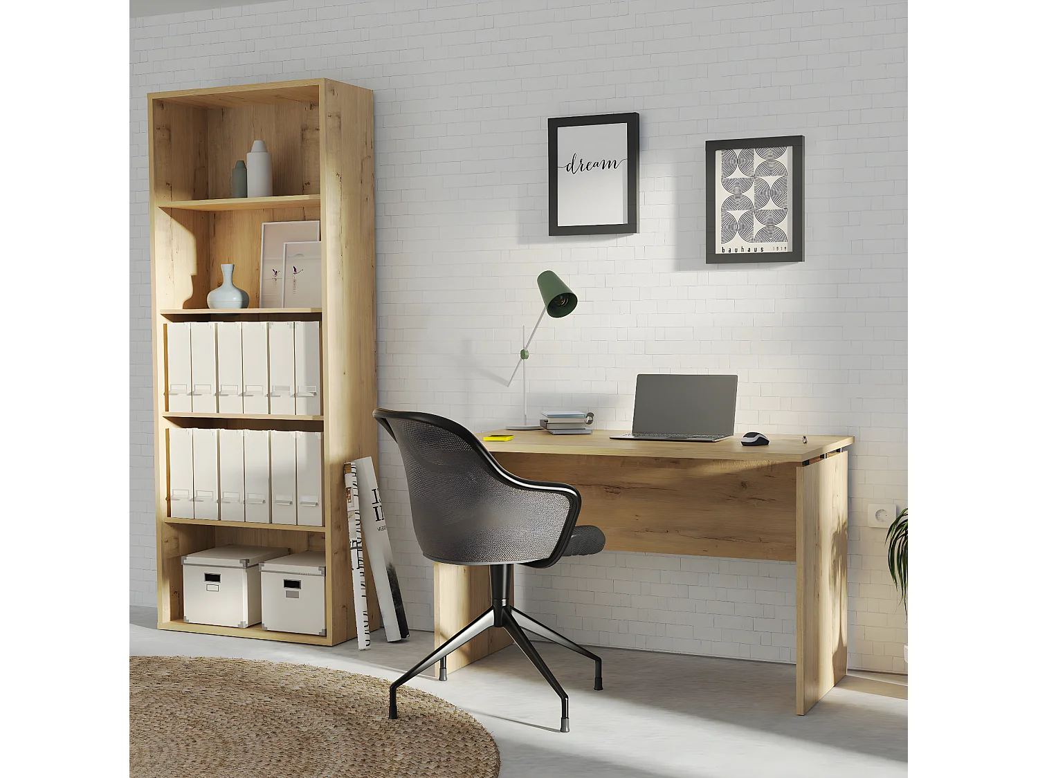 Table de bureau, meuble du bureau coloris chêne doré  - L. 120 x L. 68 x H. 76 cm