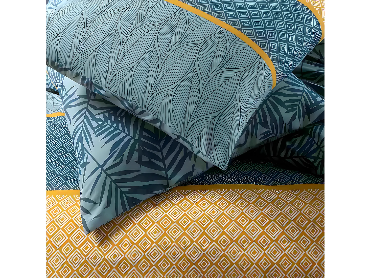 Parure de lit 2 personnes en coton 57 fils imprimé vert 240x220cm