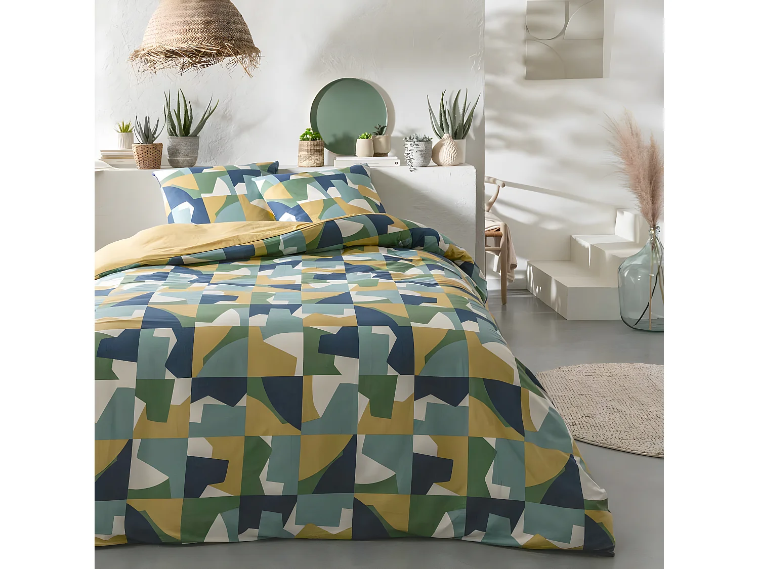 Parure de lit 2 personnes géométrique coton 57 fils 240x220cm