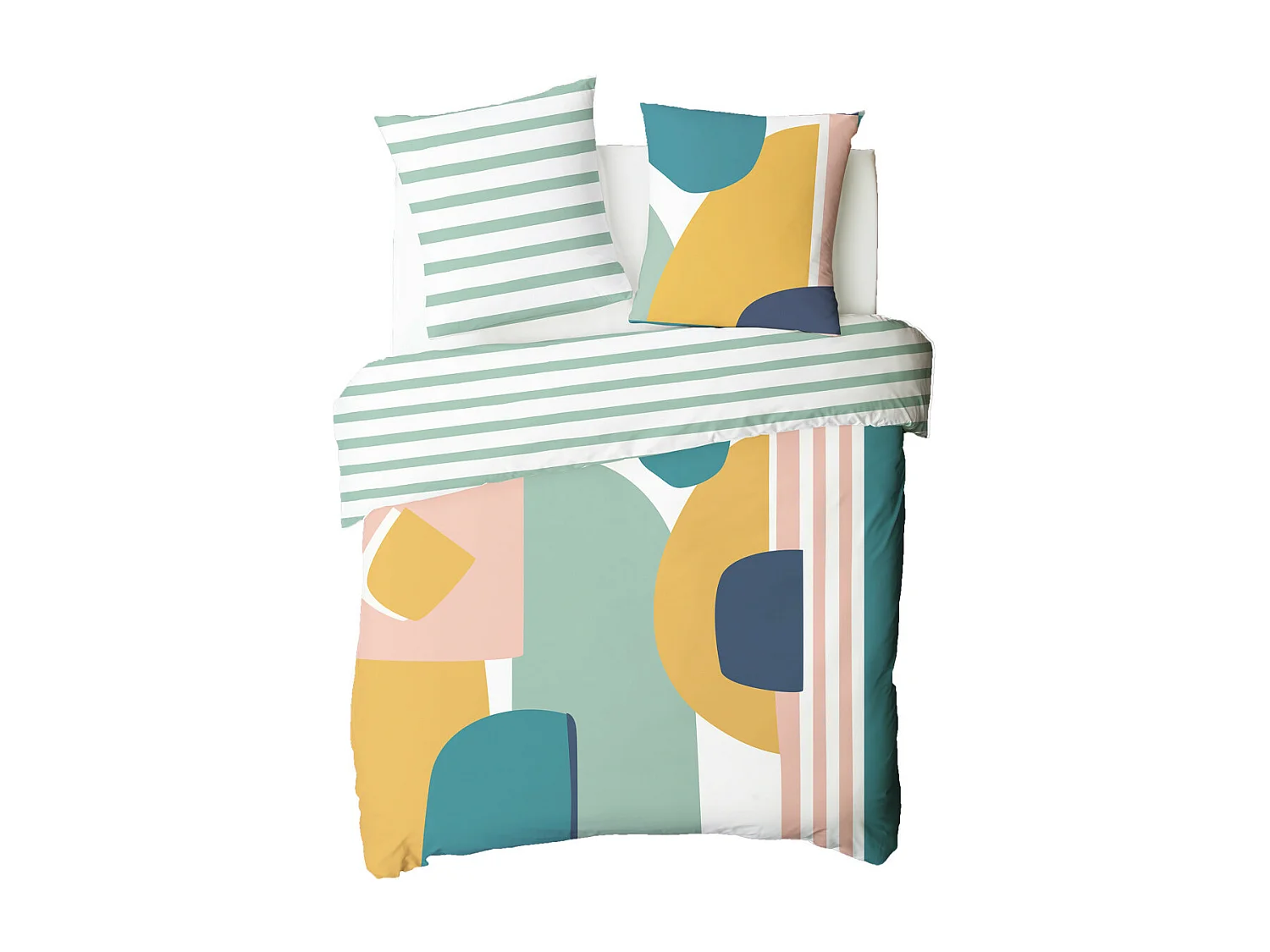 Parure de lit 2 personnes géométrique à rayures 240x220cm