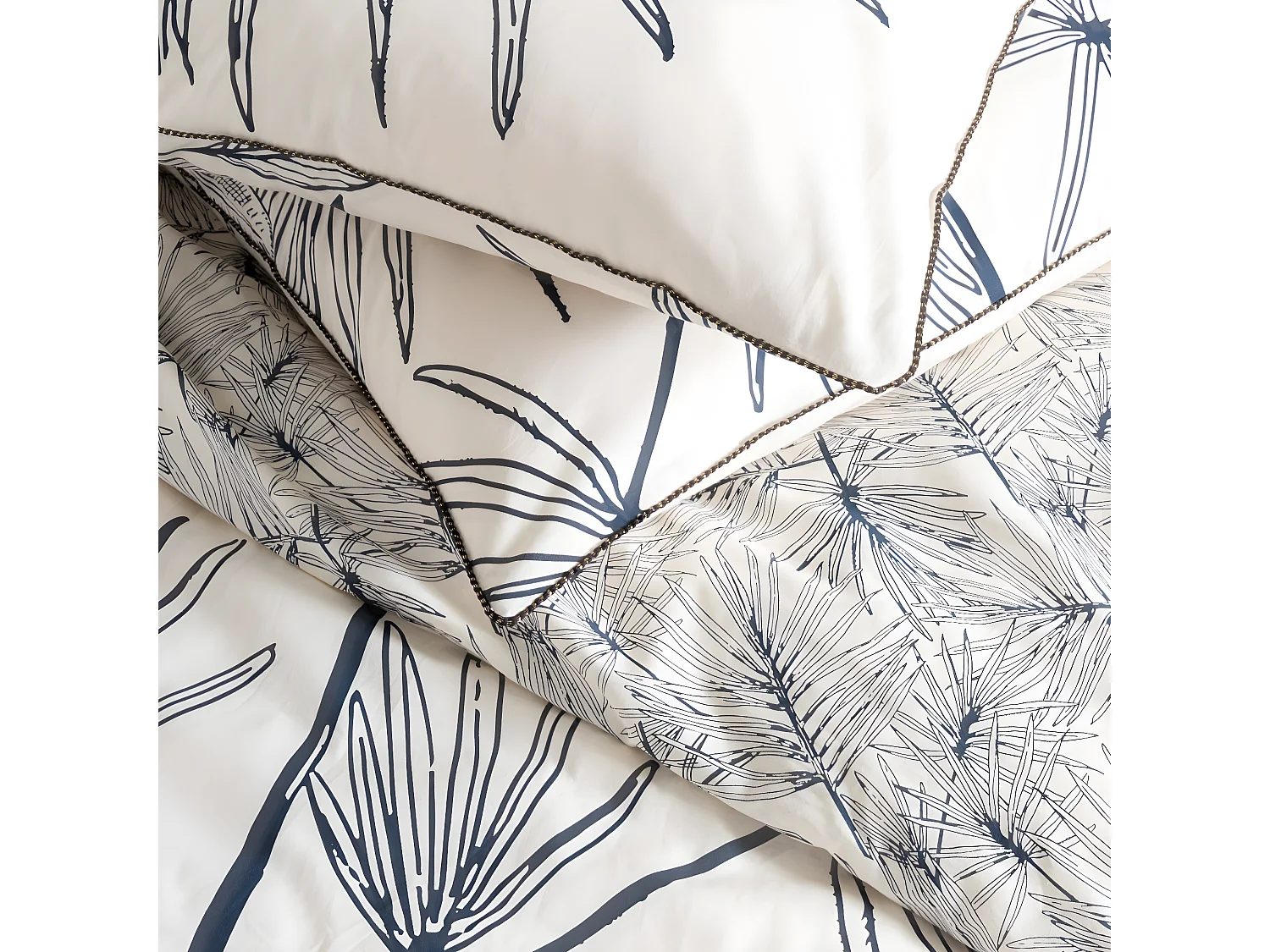 Parure de lit 2 personnes en coton 57 fils imprimé blanc 260x240cm