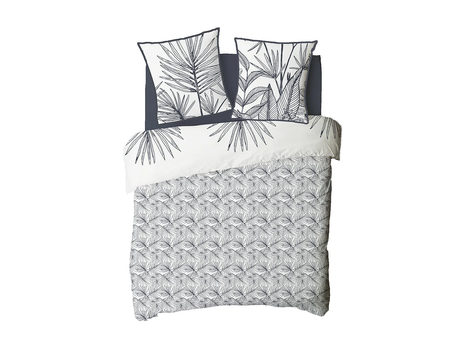 Parure de lit 2 personnes en coton 57 fils imprimé blanc 260x240cm