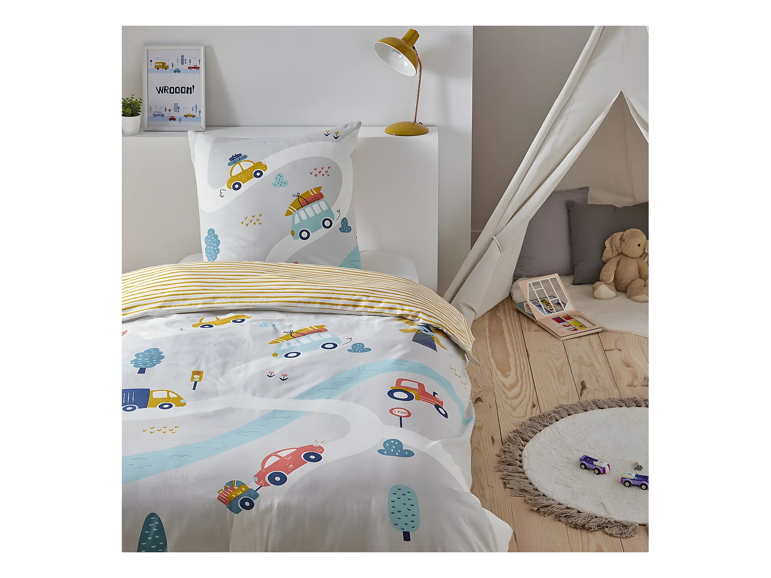 Parure de lit enfant circuit voiture 140x200cm