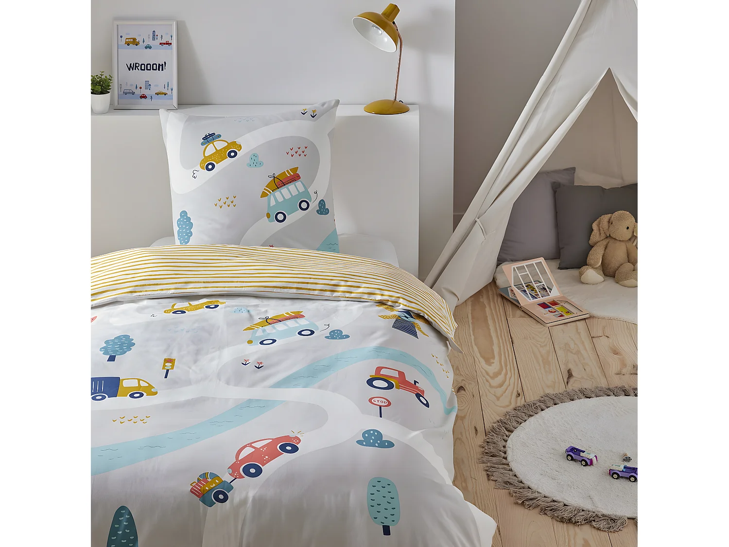 Parure de lit enfant circuit voiture 140x200cm