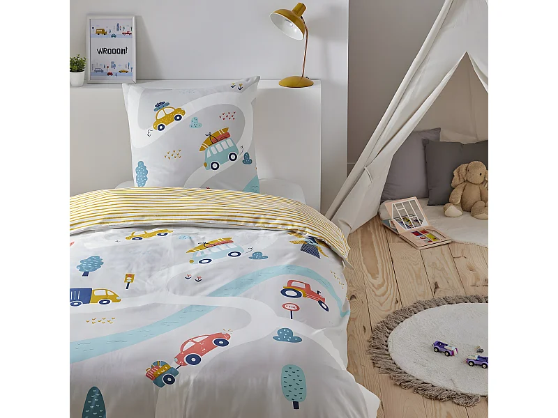 Parure de lit enfant circuit voiture 140x200cm