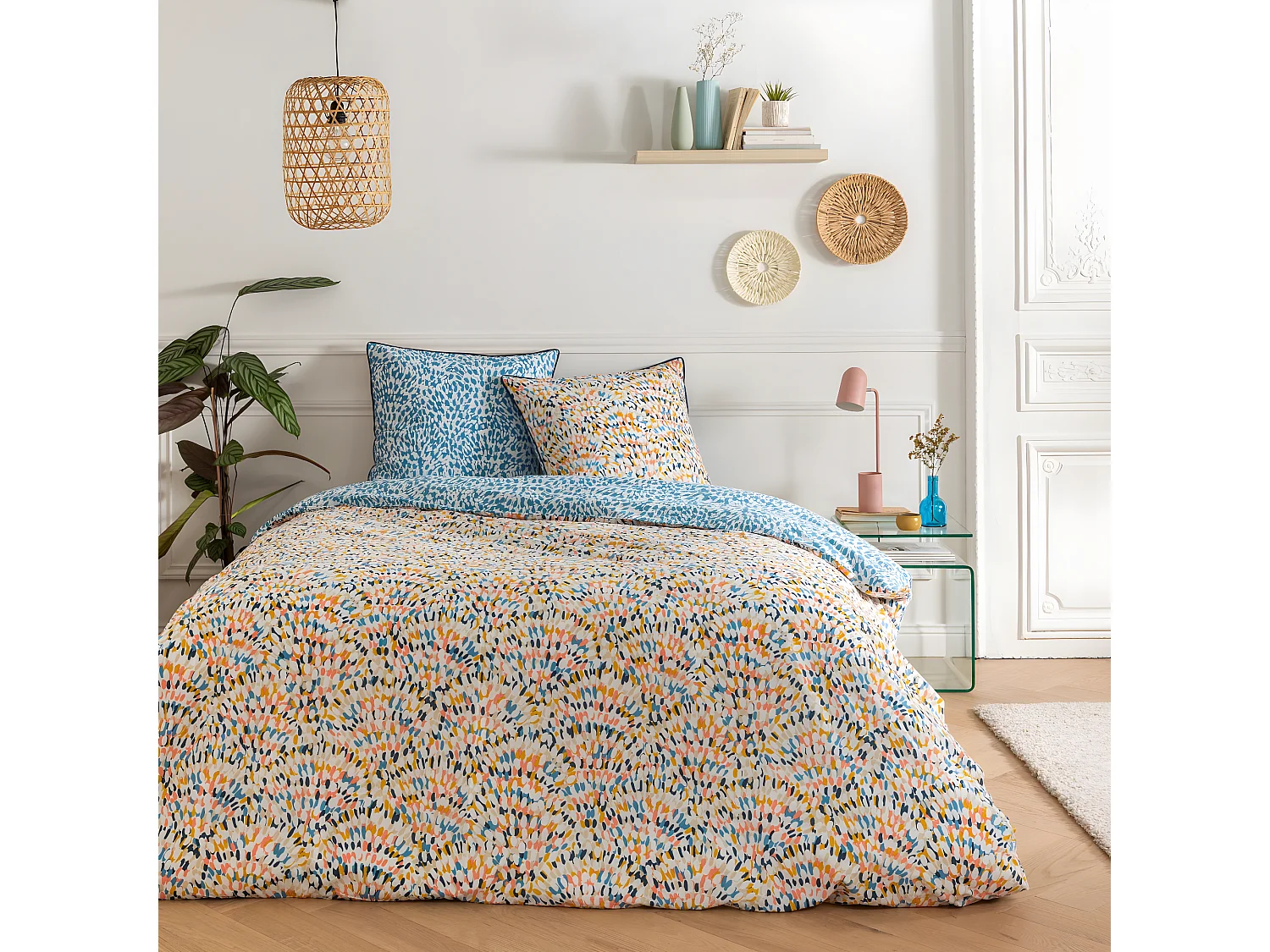 Parure de lit 2 personnes colorée réversible 240x220cm