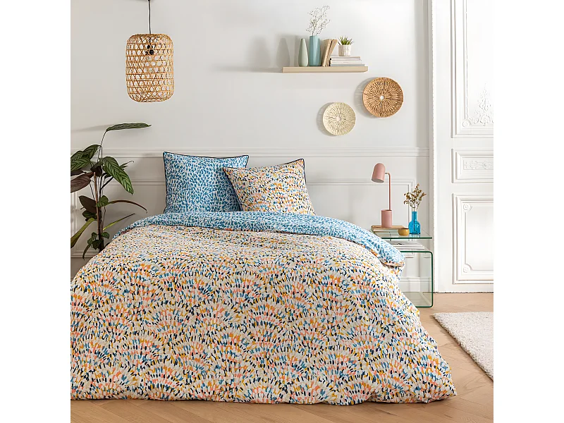 Parure de lit 2 personnes colorée réversible 240x220cm